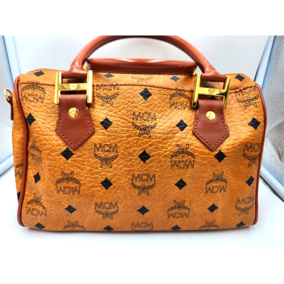 ✨️EUC MCM Cognac Monogram Visetos Boston Hand Bag ✨️ - Picture 8 of 16